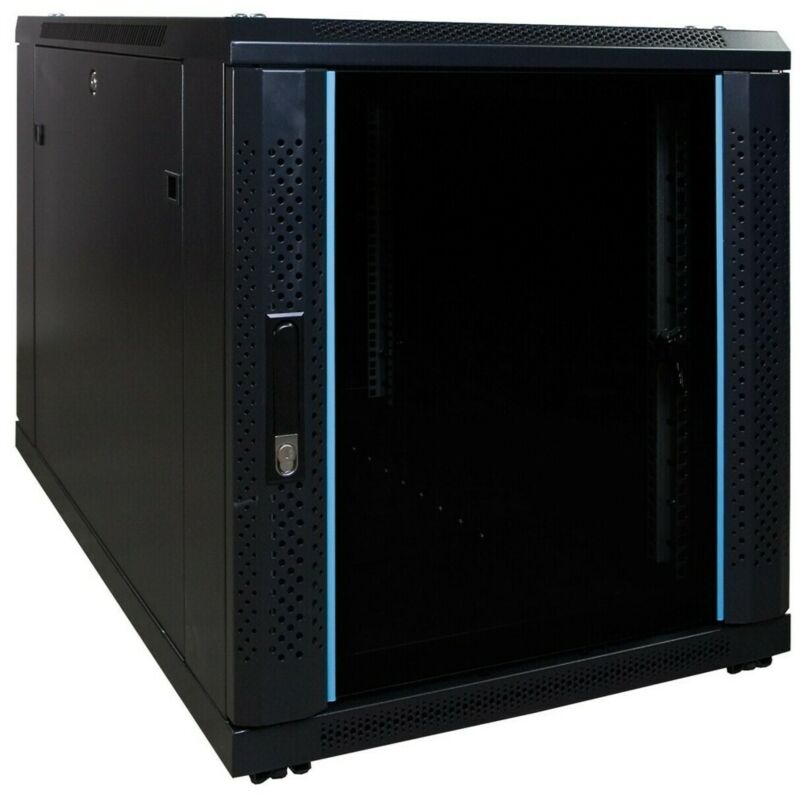 12U miniserverskåp med glasdörr 600x1000x720mm (BxDxH)