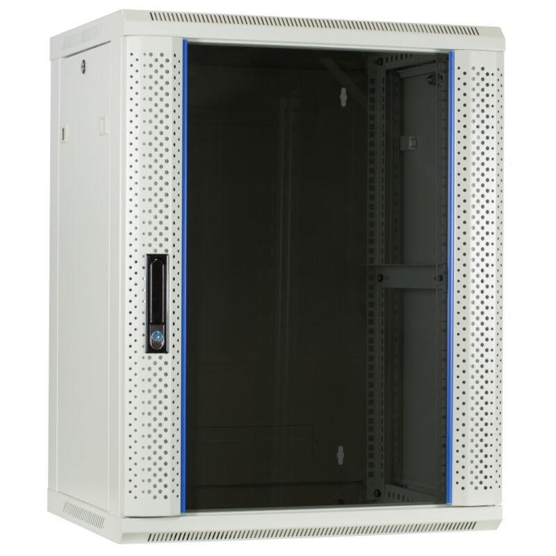 15U vitt väggskåp med glasdörr 600x450x770mm (BxDxH)