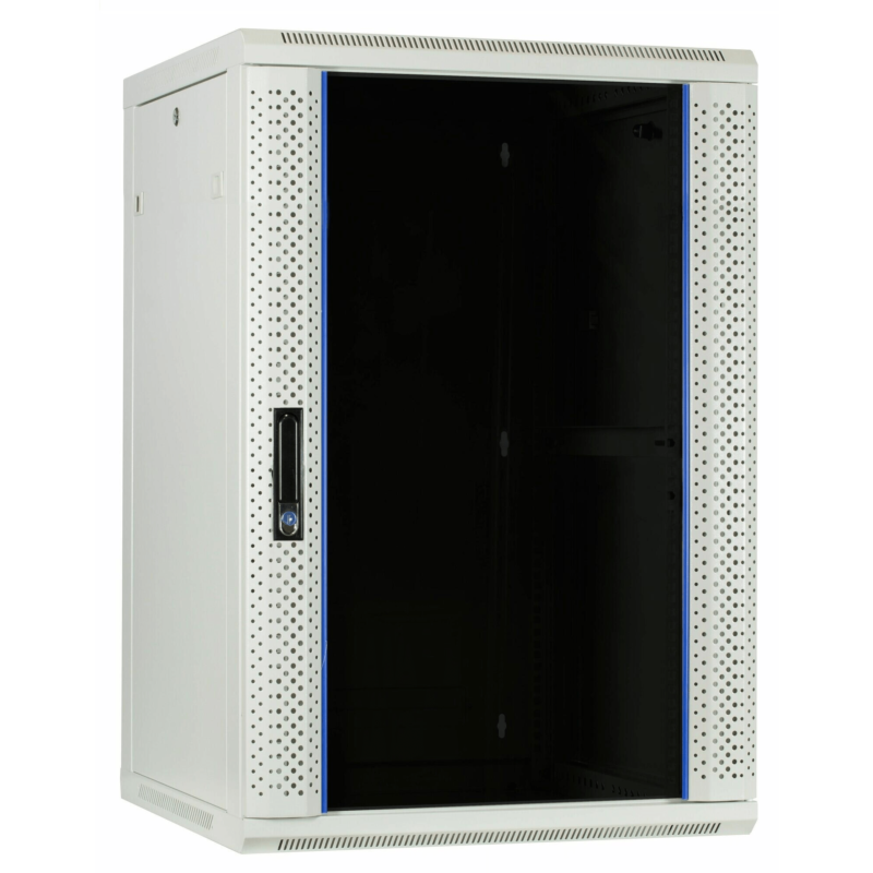 22U vitt väggskåp med glasdörr 600x600x1100mm (BxDxH)