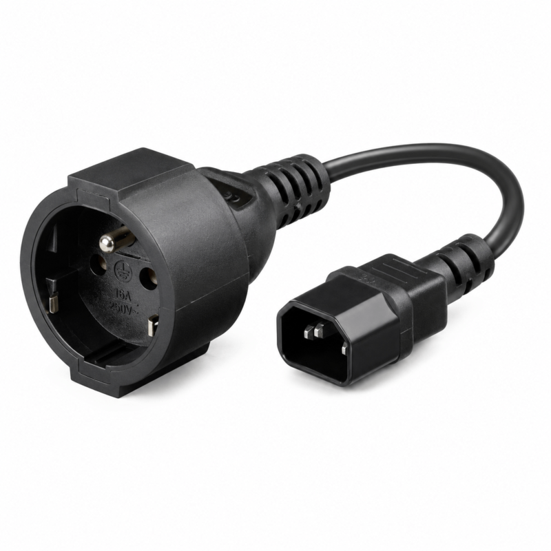 Strömkabel AC-kontakt till C14 Typ E 0,15 m adapter - Jordad stift