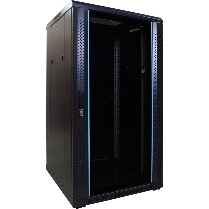 22U serverskåp med glasdörr 600x600x1200mm (BxDxH)