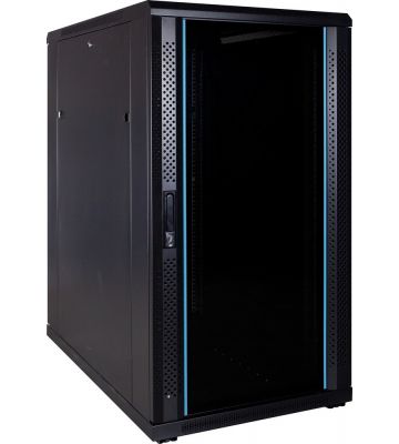 22U serverskåp med glasdörr 600x1000x1200mm (BxDxH)