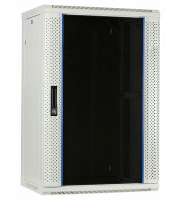 18U vitt väggskåp med glasdörr 600x450x900mm (BxDxH)