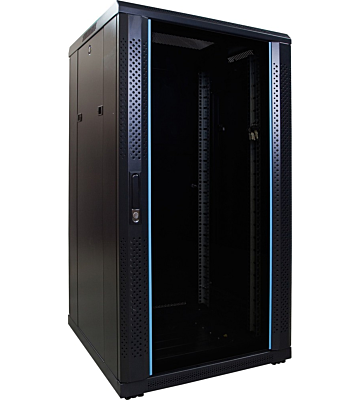 22U serverskåp med glasdörr 600x600x1200mm (BxDxH)
