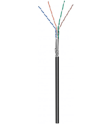 CAT6 S/FTP 50m utomhuskabel på rulle, styv svart CCA