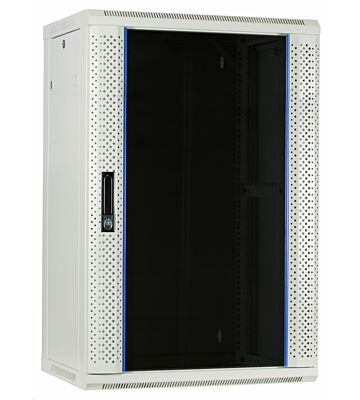 18U vitt väggskåp med glasdörr 600x450x900mm (BxDxH)