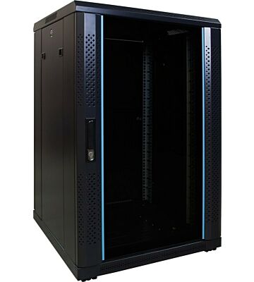 18U serverskåp med glasdörr 600x600x1000mm (BxDxH)