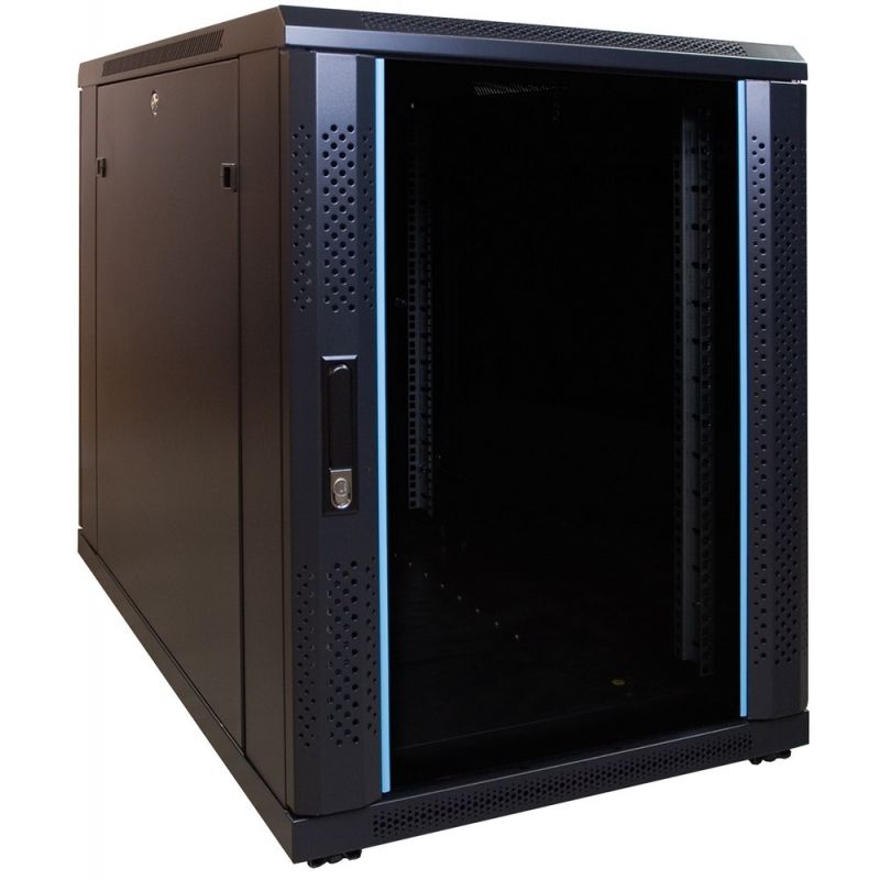 15U miniserverskåp med glasdörr 600x1000x860mm (BxDxH)