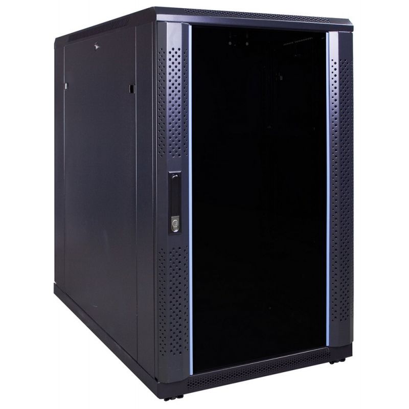 18U serverskåp med glasdörr 600x1000x1000mm (BxDxH)