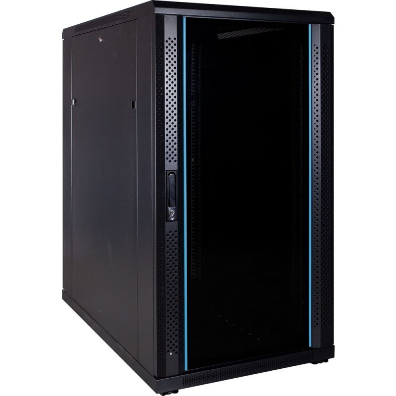 22U serverskåp med glasdörr 600x1000x1200mm (BxDxH)
