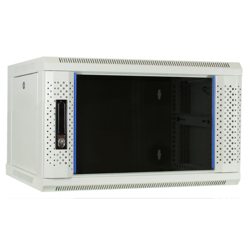 6U vitt väggskåp med glasdörr 600x450x368mm (BxDxH)