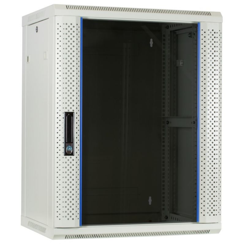 15U vitt väggskåp med glasdörr 600x450x770mm (BxDxH)
