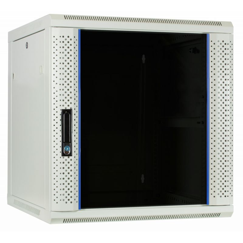 12U vitt väggskåp med glasdörr 600x600x635mm (BxDxH)