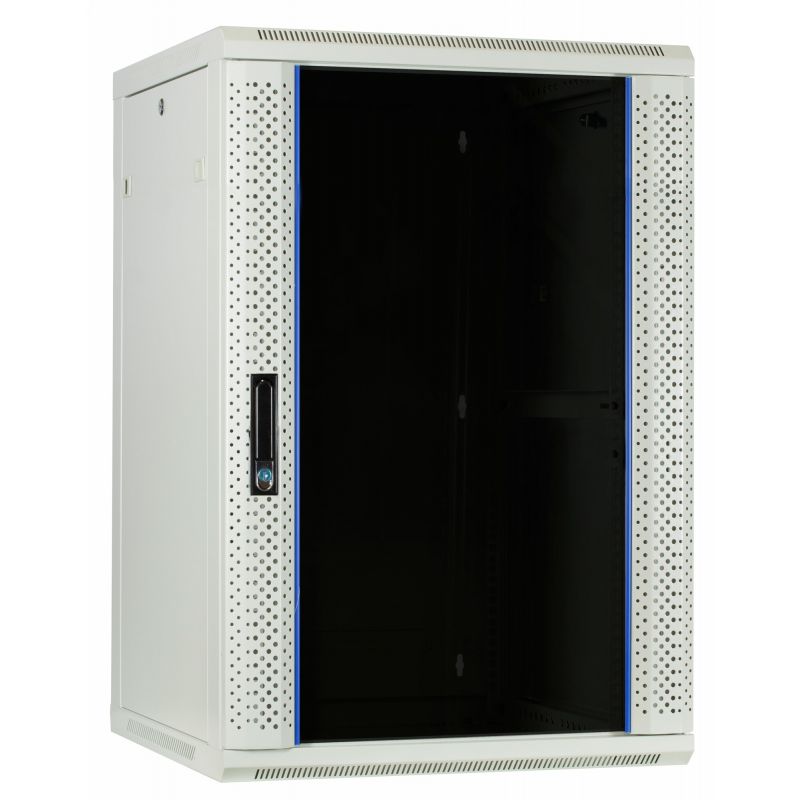 18U vitt väggskåp med glasdörr 600x600x900mm (BxDxH)