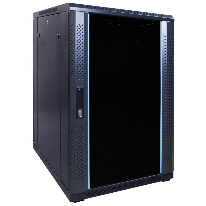 18U serverskåp med glasdörr 600x800x1000mm (BxDxH)
