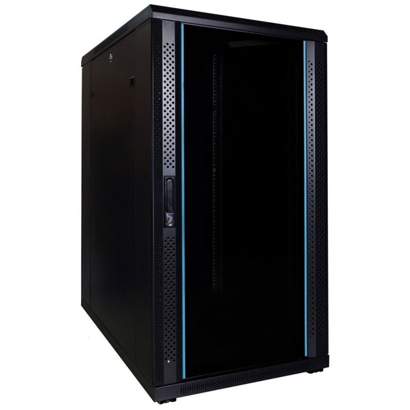 22U serverskåp med glasdörr 600x800x1200mm (BxDxH)