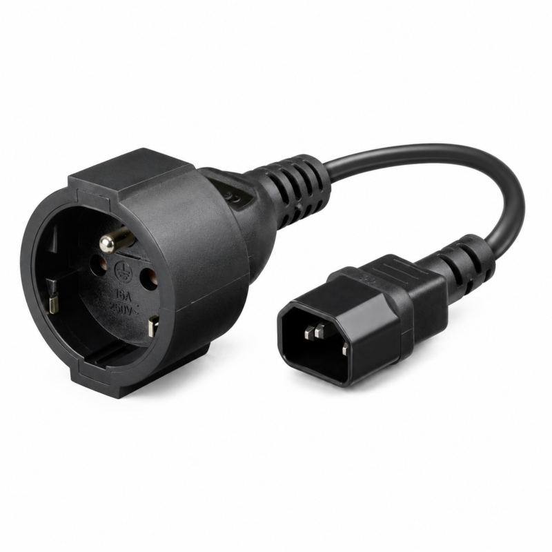 Strömkabel AC-kontakt till C14 Typ E 0,15 m adapter - Jordad stift