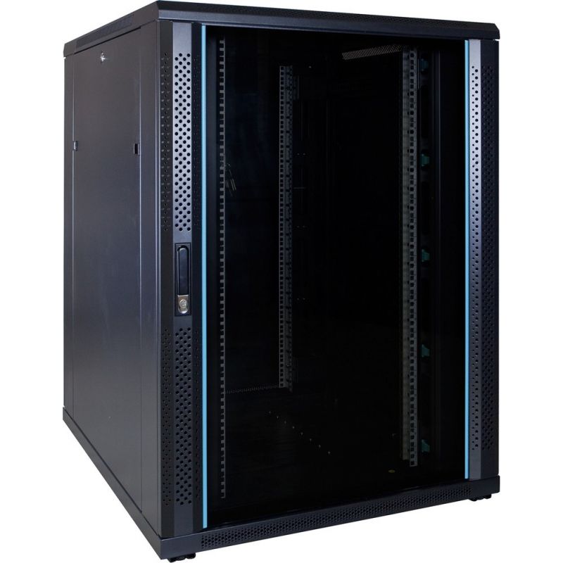 22U serverskåp med glasdörr 800x1000x1200mm (BxDxH)